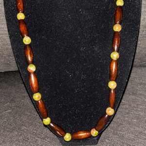 Elegant Wooden and Green Unikite Beaded Necklace